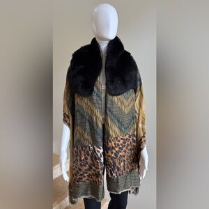 New PIERRE-LOUIS MASCIA Fur Trimmed Silk Shawl Scarf